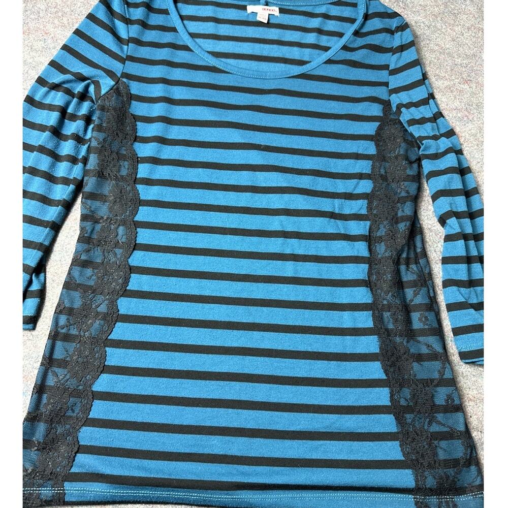BONGO Lace Women’s XL Scoop 3/4 Sleeve Stretch Vintage Black Blue Y2K Whimsigoth
